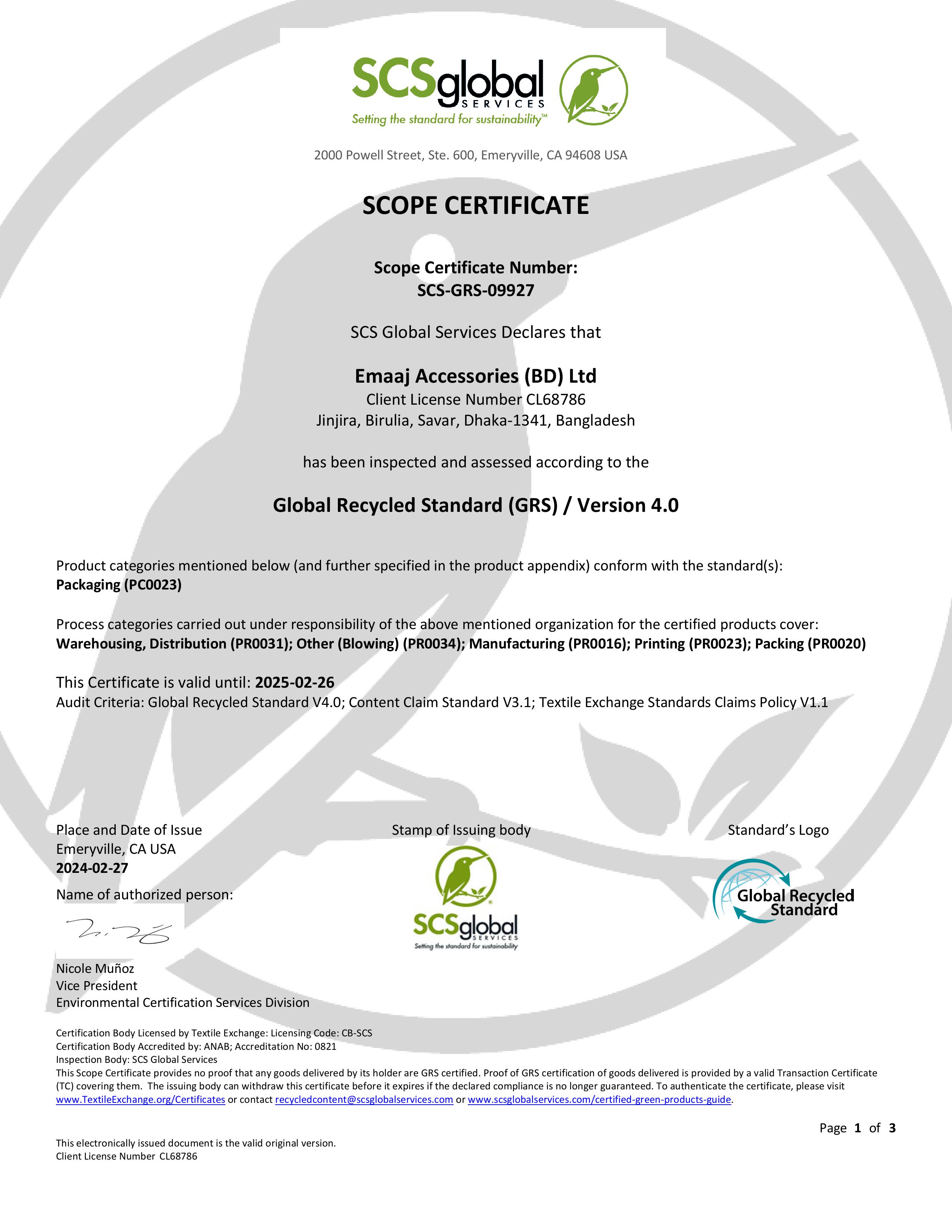 GRS1 Certificate
